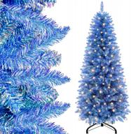 blue 6-foot laser-lit prelit christmas tree with 250 lights, realistic premium hinged branches, glitter, and easy assembly metal stand logo
