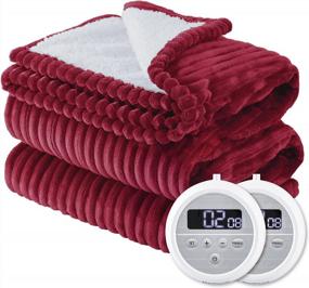 img 4 attached to King Size Heated Blanket By Bedsure - Soft Ribbed Fleece With 10 Heating Levels & 10 Time Settings, Dual Control, 8 Hours Auto-Off, Fast Heating, Red