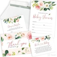 🌸 floral baby shower invitations for girls bundle - 25 with thank you cards, envelopes, book request cards, and diaper raffle tickets logo