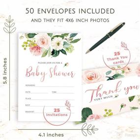 img 3 attached to 🌸 Floral Baby Shower Invitations for Girls Bundle - 25 with Thank You Cards, Envelopes, Book Request Cards, and Diaper Raffle Tickets