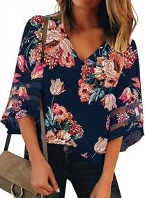 img 4 attached to Women'S Elegant Lace Patchwork Floral Blouse - BLENCOT 3/4 Bell Sleeve V Neck Tops (S-2XL)