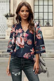 img 1 attached to Women'S Elegant Lace Patchwork Floral Blouse - BLENCOT 3/4 Bell Sleeve V Neck Tops (S-2XL)