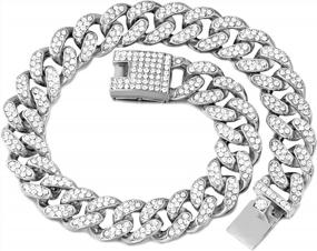 img 4 attached to Cuban Link Dog Collar - Elegant Silver Metal Chain Collar For Dogs And Cats With Diamond Accents - Available In Multiple Sizes