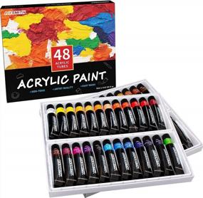 img 4 attached to 48 Colors Acrylic Paint Set By FIXSMITH - 0.41 Oz/12 Ml Tubes, Non Fading & Non Toxic Art Supplies For Canvas Wood Fabric Ceramic Crafts Painting With Storage Box.