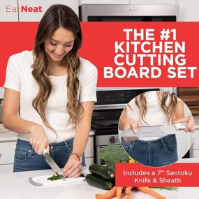 img 3 attached to Elevate Your Kitchen Game With EATNEAT 5-Piece Cutting Board And Knife Set: Premium Plastic Boards And Stainless Steel Santoku Knife Included
