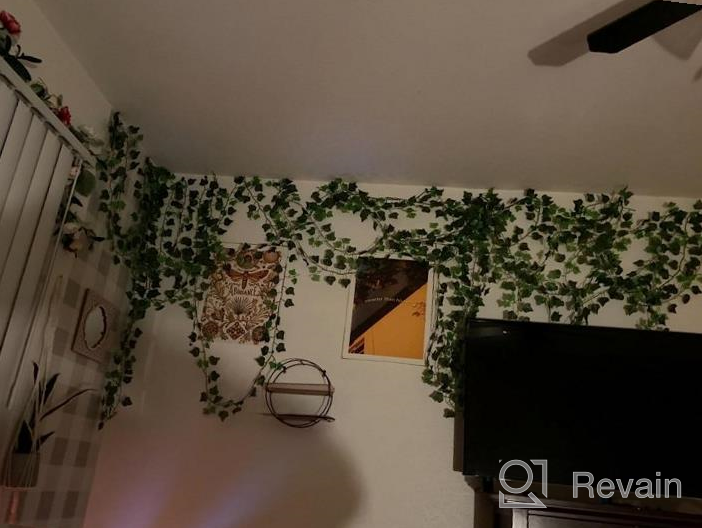 img 1 attached to Artificial Ivy Leaf Plant Garland - 12 Strands, 91 Feet - Perfect For Home, Kitchen, Garden, Office, Wedding, And Wall Decor review by Chris Bradford