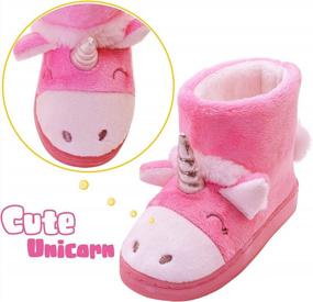img 3 attached to Girls Unicorn Slippers Warm Plush Comfy Bedroom Bootie Slippers Boots(Toddler/Little Kid)