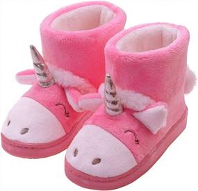 img 4 attached to Girls Unicorn Slippers Warm Plush Comfy Bedroom Bootie Slippers Boots(Toddler/Little Kid)