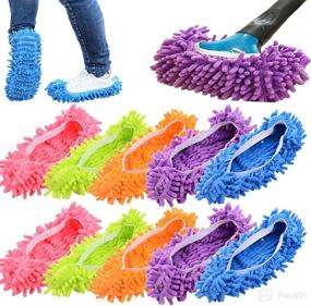 img 4 attached to 🧦 YINUOWEI 5 Pairs/10 pcs Washable Dust Mop Slippers Shoes Cover - Soft & Reusable Microfiber Cleaning Slippers