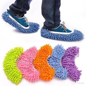 img 3 attached to 🧦 YINUOWEI 5 Pairs/10 pcs Washable Dust Mop Slippers Shoes Cover - Soft & Reusable Microfiber Cleaning Slippers