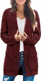 img 4 attached to Women'S Cable Knit Cardigan Sweater - Long Sleeve Open Front Outwear
