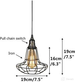 img 2 attached to EFINEHOME 1-светильник с подвесным кабелем на 15 футов с выключателем и цепочкой - черный промышленный винтажный светодиодный светильник в клетке (абажур клетки Б)