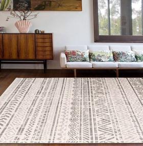 img 4 attached to Chic Geometric Boho Area Rug For High Traffic Spaces: Easy Cleaning And Durable For Living Room, Bedroom, Home Office, Kitchen - 5' X 7' Gray