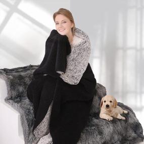 img 2 attached to Оставайтесь в тепле и уюте с пушистым плюшевым флисовым одеялом STFLY Sherpa для дивана, дивана и кровати - идеальное зимнее роскошное одеяло для взрослых (черное, 60 X 80 дюймов)