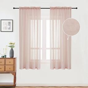 img 4 attached to Maxmill Faux Linen Textured Semi-Sheer Rod Pocket Curtains, Slubby Yarn, Sheer Drapes, Voile Window Treatment For Living Room, Bedroom, Dining Room, Solid Color, Blush, 54 X 63 Inches, 2 Panels