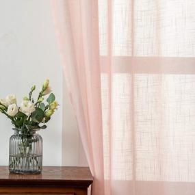 img 2 attached to Maxmill Faux Linen Textured Semi-Sheer Rod Pocket Curtains, Slubby Yarn, Sheer Drapes, Voile Window Treatment For Living Room, Bedroom, Dining Room, Solid Color, Blush, 54 X 63 Inches, 2 Panels