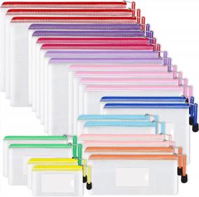 img 4 attached to Mesh Zipper Pouch Set (25Pcs, 8 Sizes) - Waterproof Zip File Document Folders For Office School Supplies And Board Game Organizers & Storage With 11 Colors - Travel Accessories.