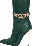 lishan women's mid calf stiletto heel green crocodile boots logo