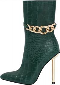 img 4 attached to LISHAN Women'S Mid Calf Stiletto Heel Green Crocodile Boots