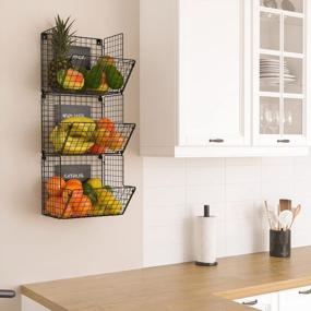 img 1 attached to Wall35 Fruta Hanging Fruit Basket For Kitchen Pantry Organization And Storage, Over The Door Organizer For Fruit And Vegetable Storage,3 Tier Fruit Basket Modular/ Freestanding/ Wall Mount Wire Basket