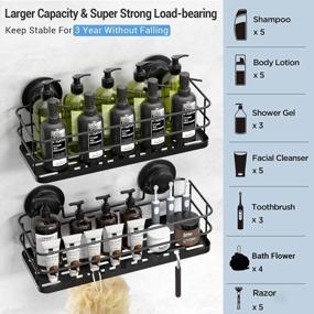 img 3 attached to LUXEAR Adhesive Shower Caddy Organizer Shelf With Hooks No Drilling Traceless Stainless Steel Rustproof Wall Mounted Shower Storage Rack Holder For Bathroom Toilet Restroom Kitchen - 2 Pack, Black