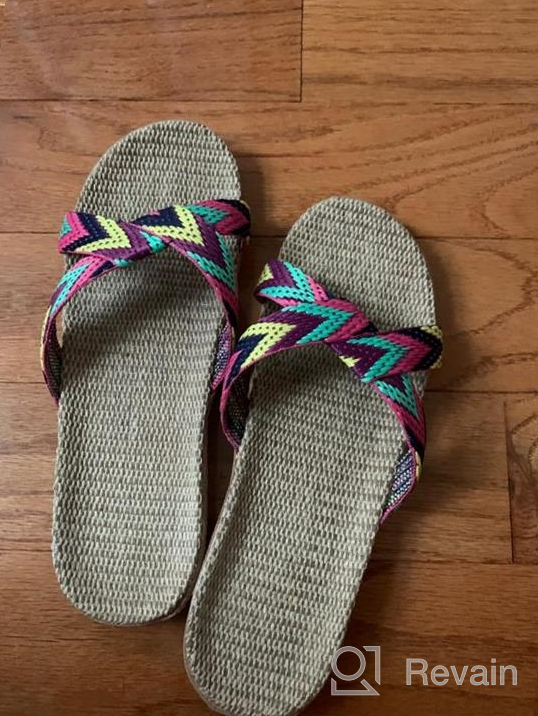 img 1 attached to 👡 FRALOSHA Women's Flax Cross Slippers: Indoor/Outdoor Breathable House Shoes/Sandals review by Darin Schaffer