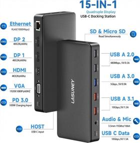 img 3 attached to 15-In-1 USB-C Laptop Docking Station: Triple Display & Multiport Adapter For Macbook/Dell/HP/Lenovo Laptops With Dual DP, HDMI, VGA, USB C/A, RJ45, SD/TF, Mic/Audio, PD - Black