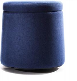 img 4 attached to Seville Classics Cushioned Fabric Ottoman Hidden Storage Chest Footrest Chair, Padded Seat For Bedroom, Dorm, Loft, Living Room, Entryway, Hallway, Midnight Blue, 15.6" Wobble