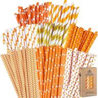 🍁 cooraby 200-piece thanksgiving paper straws: orange and gold assorted biodegradable straw mix for fall leaf autumn wedding supplies - 8 style variety pack logo