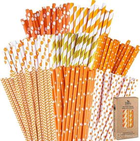 img 4 attached to 🍁 Cooraby 200-Piece Thanksgiving Paper Straws: Orange and Gold Assorted Biodegradable Straw Mix for Fall Leaf Autumn Wedding Supplies - 8 Style Variety Pack