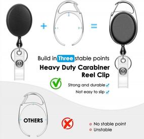 img 3 attached to KTRIO Retractable ID Badge Holders - Heavy Duty Carabiner Reel Clip With Vertical Clear Card Holder And 28" Kevlar Pull Cord, 2 Pack