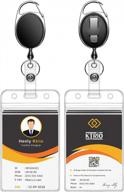 ktrio retractable id badge holders - heavy duty carabiner reel clip with vertical clear card holder and 28" kevlar pull cord, 2 pack logo