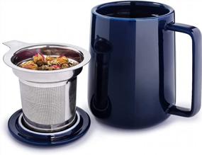 img 4 attached to Navy Ceramic Tea Mug With Infuser Basket And Lid - 20Oz Large Capacity Mug Ideal For Brewing Tea