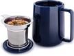 navy ceramic tea mug with infuser basket and lid - 20oz large capacity mug ideal for brewing tea logo
