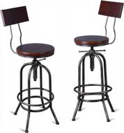 набор из 2 регулируемых по высоте промышленных поворотных барных стульев со спинкой для кухни, столовой, офиса или стойки - стулья для гостей в винтажном стиле от bokkolik логотип