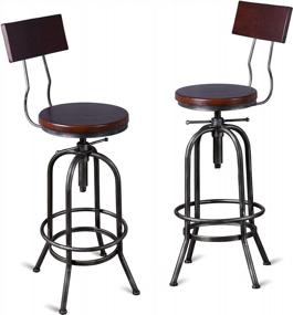 img 4 attached to Set Of 2 Height-Adjustable Industrial Swivel Bar Stools With Backrest For Kitchen, Dining, Office Or Counter - Vintage Style Guest Chairs By BOKKOLIK
