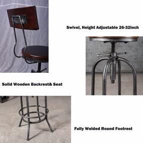 img 3 attached to Set Of 2 Height-Adjustable Industrial Swivel Bar Stools With Backrest For Kitchen, Dining, Office Or Counter - Vintage Style Guest Chairs By BOKKOLIK