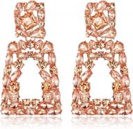 women's rectangle dangle earrings w/ rhinestone crystal geometric statement design logo