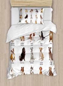 img 4 attached to 🐶 Ambesonne Twin Size Dog Duvet Cover Set - Group of Various Puppy Breeds with Dalmatian, Husky, and Bulldog - Family Type Species, Image Print in Pale Brown - Decorative 2 Piece Bedding Set with 1 Pillow Sham