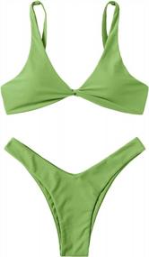 img 4 attached to 👙 Verdusa Women's High Cut Thong Bikini Set Swimsuit with Twist Front