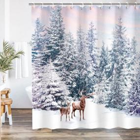 img 4 attached to LIVILAN Winter Shower Curtain Christmas Deer Reindeer Holiday Shower Curtain With 12 Hooks Snow Christmas Decoration, 72" W X 72" H