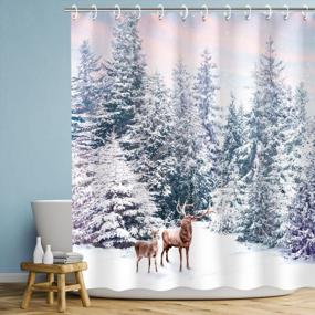 img 3 attached to LIVILAN Winter Shower Curtain Christmas Deer Reindeer Holiday Shower Curtain With 12 Hooks Snow Christmas Decoration, 72" W X 72" H