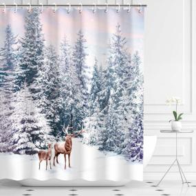 img 2 attached to LIVILAN Winter Shower Curtain Christmas Deer Reindeer Holiday Shower Curtain With 12 Hooks Snow Christmas Decoration, 72" W X 72" H