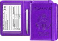 purple leather passport & vaccine card holder combo: travel documents organizer w/ rfid blocking protection logo