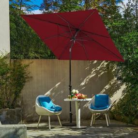 img 2 attached to KITADIN 8.5 X 8.5 FT Rectangle Patio Umbrella Outdoor Market Umbrellas With Push Button Tilt And Crank Lift 8 Sturdy Ribs UV Protection Waterproof Sunproof Red（NO BASE）