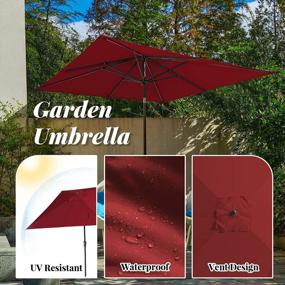 img 1 attached to KITADIN 8.5 X 8.5 FT Rectangle Patio Umbrella Outdoor Market Umbrellas With Push Button Tilt And Crank Lift 8 Sturdy Ribs UV Protection Waterproof Sunproof Red（NO BASE）