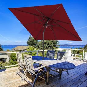 img 4 attached to KITADIN 8.5 X 8.5 FT Rectangle Patio Umbrella Outdoor Market Umbrellas With Push Button Tilt And Crank Lift 8 Sturdy Ribs UV Protection Waterproof Sunproof Red（NO BASE）