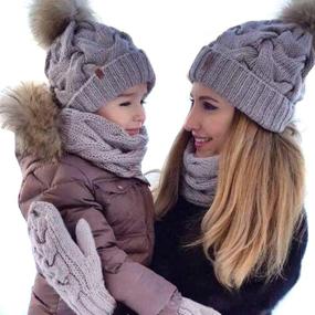 img 4 attached to Зимняя семейная мода: Набор шапок из вязаного материала для родителей и ребенка в двух частях