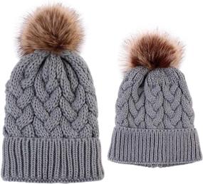 img 3 attached to Зимняя семейная мода: Набор шапок из вязаного материала для родителей и ребенка в двух частях