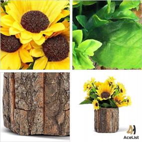 img 2 attached to 2 Pack Artificial Sunflowers In Log Planters For Spring Decor, Table Centerpiece Mothers Day Home Bedroom Farmhouse Rustic Decoration, Yellow